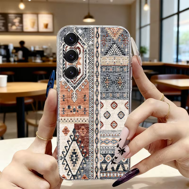 Geometric Ethnic Carpet Phone Case for Samsung Galaxy A & S Series – Transparent Anti-Shock Protective Cover