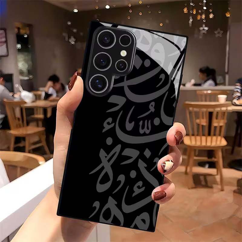 Luxury Black Glass Business Phone Case for Samsung Galaxy S & A Series – Premium Pattern Design Protective Cover