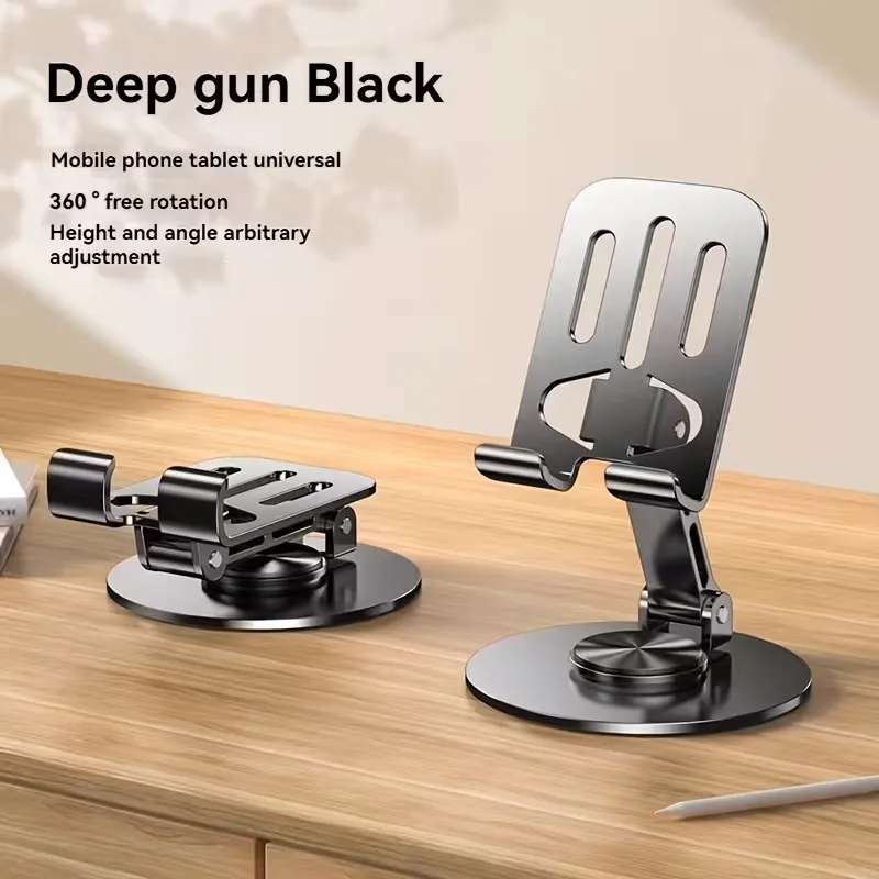 360° Rotating Metal Phone Stand – Foldable Height-Adjustable Desktop Holder for Live Streaming & Video Calls (Carbon Black) - Image 4