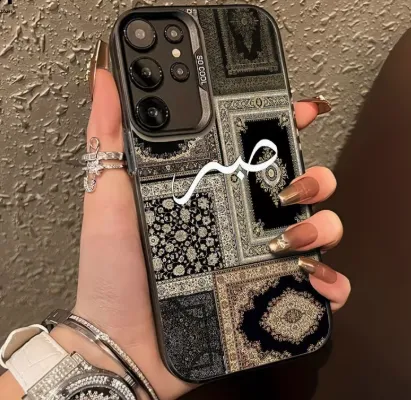 Black Persian Carpet Patchwork Phone Case for Samsung Galaxy S & A Series – Slim Protective Cover - Image 2