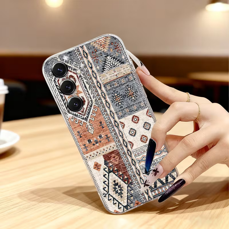 Geometric Ethnic Carpet Phone Case for Samsung Galaxy A & S Series – Transparent Anti-Shock Protective Cover - Image 3