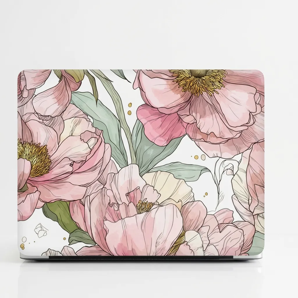 Pink Flower Laptop Sticker Set – Scratch-Resistant Decals